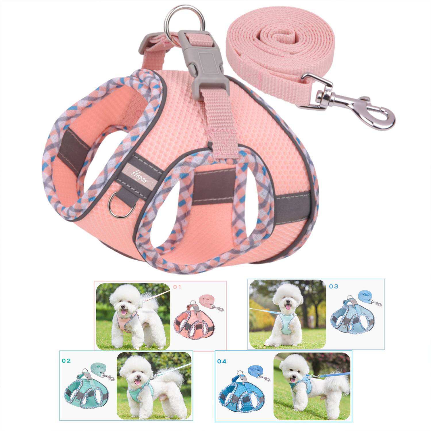 Pet Chest Harness With Reflective Plaid Hemming Dog Leash 6