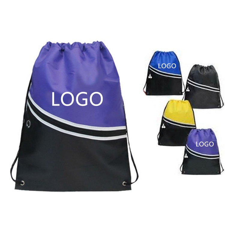 Custom Drawstring Bags with Front Zipper Pocket 2