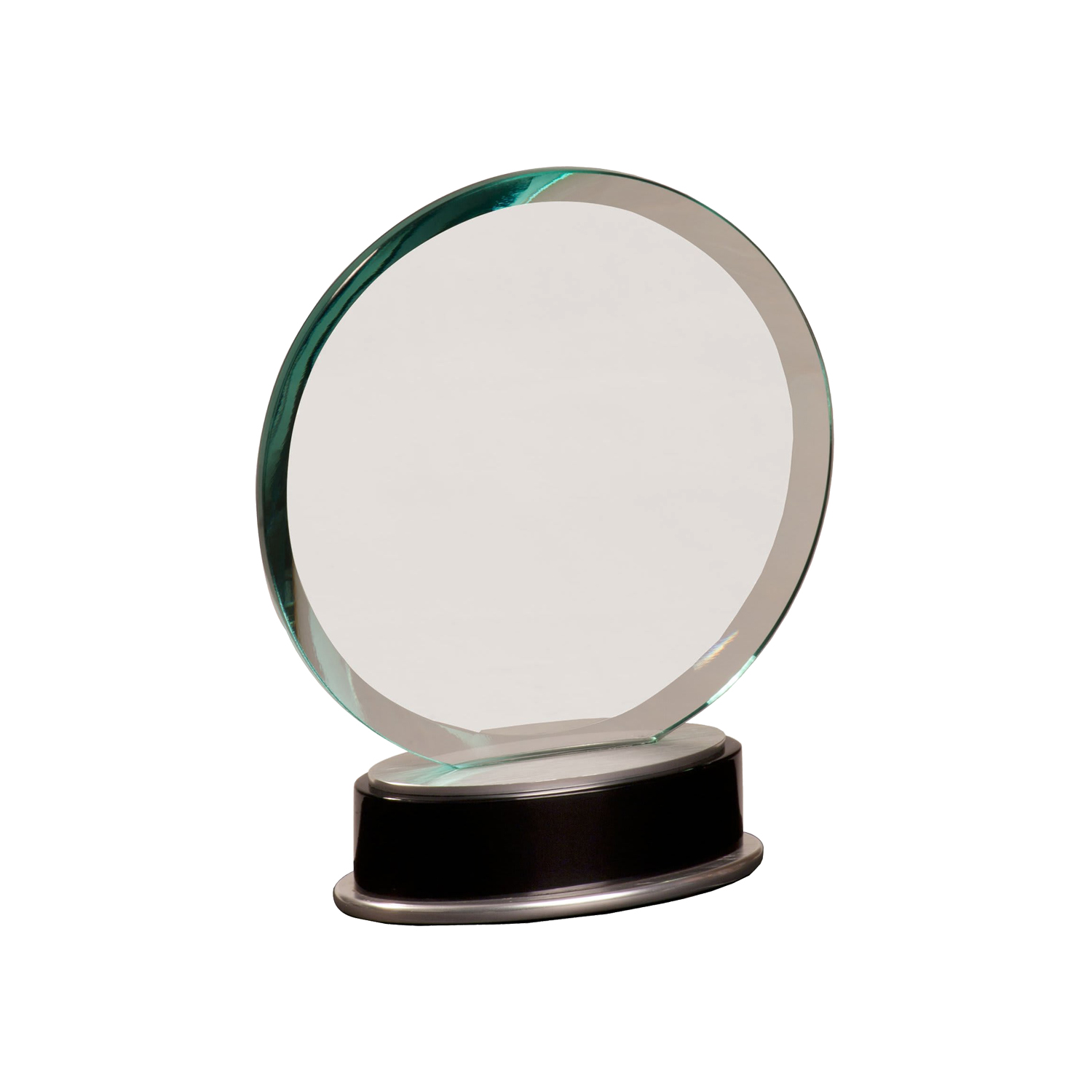 7 1/4" Jade Round Metro Glass Award w/ Silver and Black Piano Finish Base 3