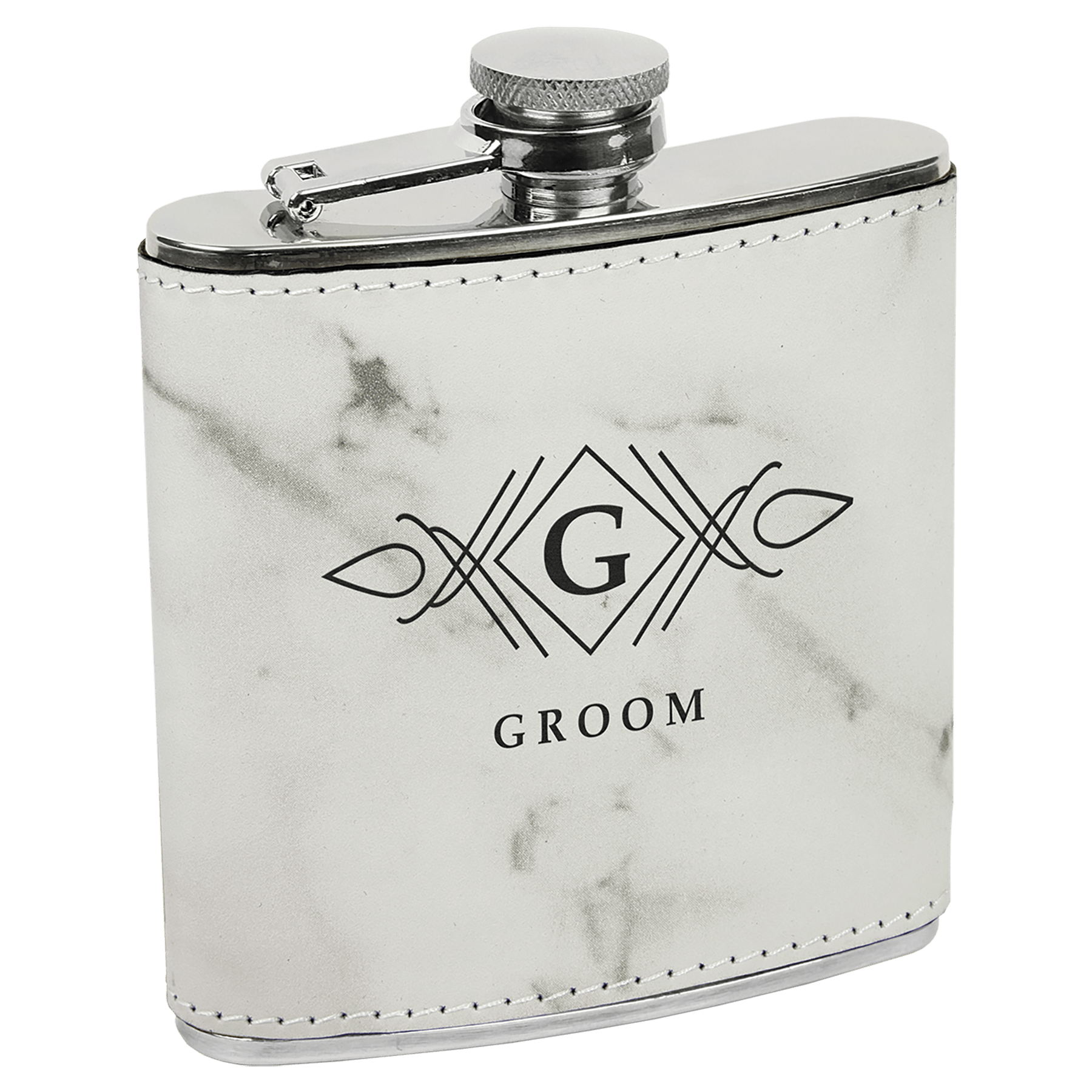 6 oz.White Marble Leatherette Stainless Steel Flask, custom water bottle with logo imprint 2