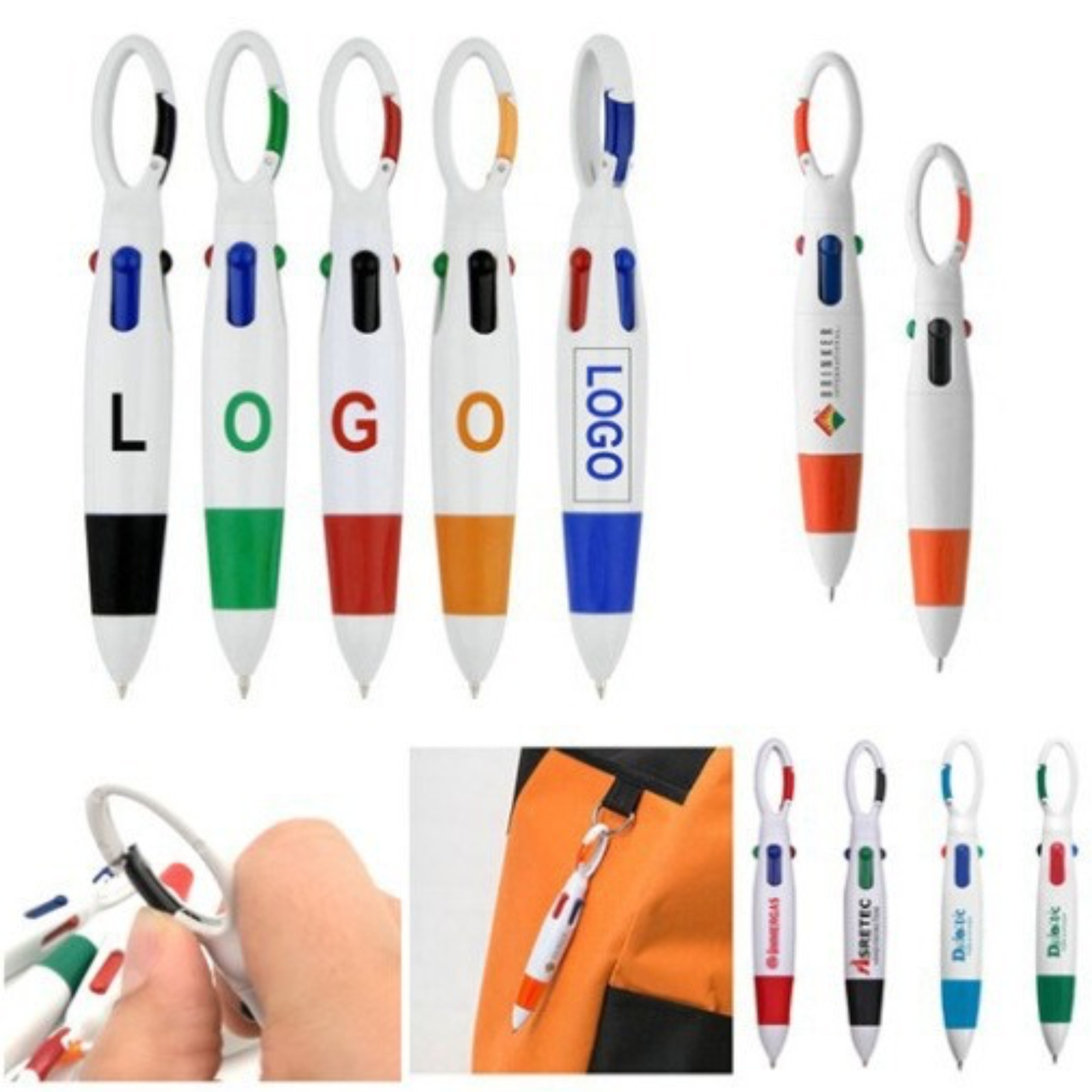 Multi-Colored Ink Shuttle Pen with Carabiner Clip 1
