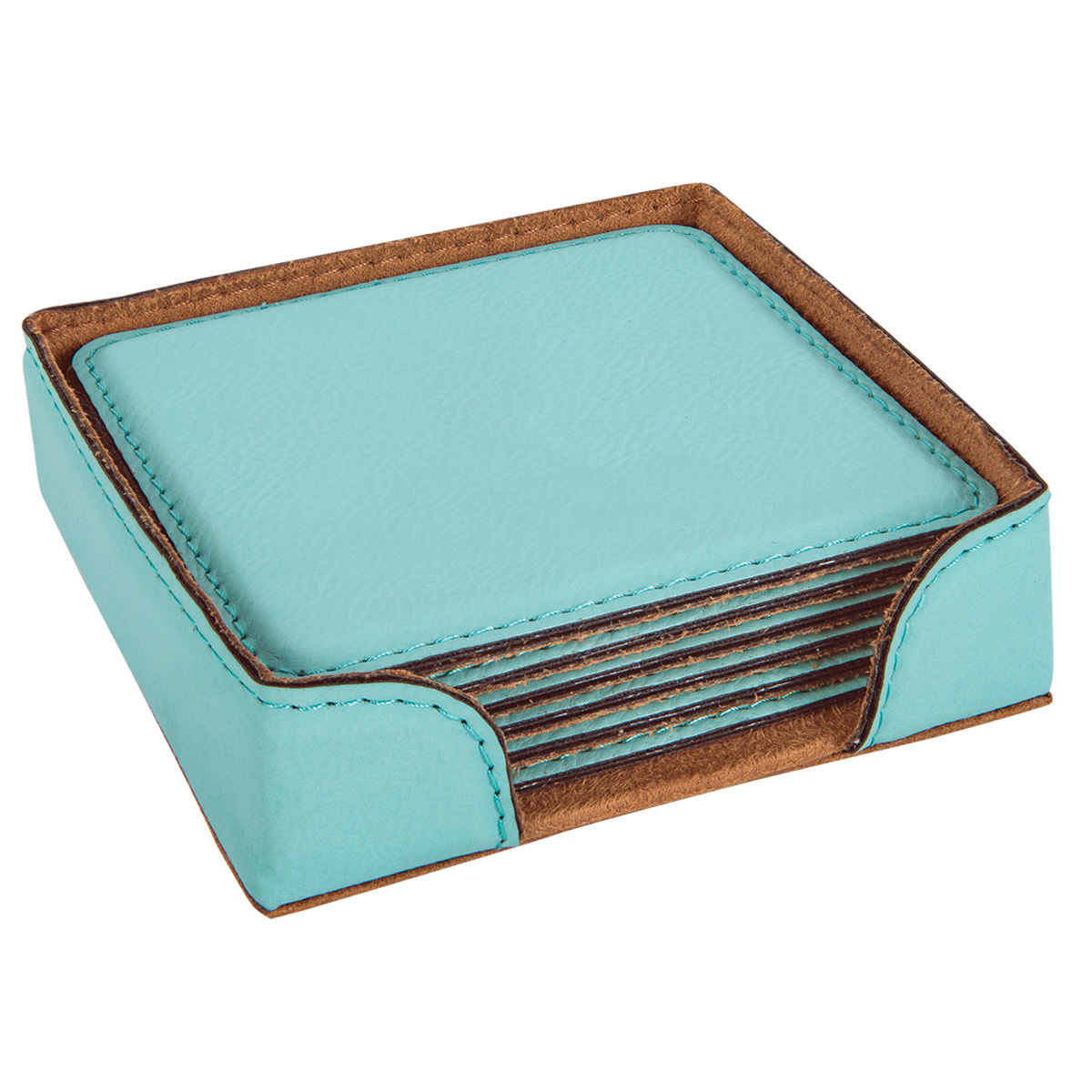 Teal Leatherette Square 6-Coaster Set 3
