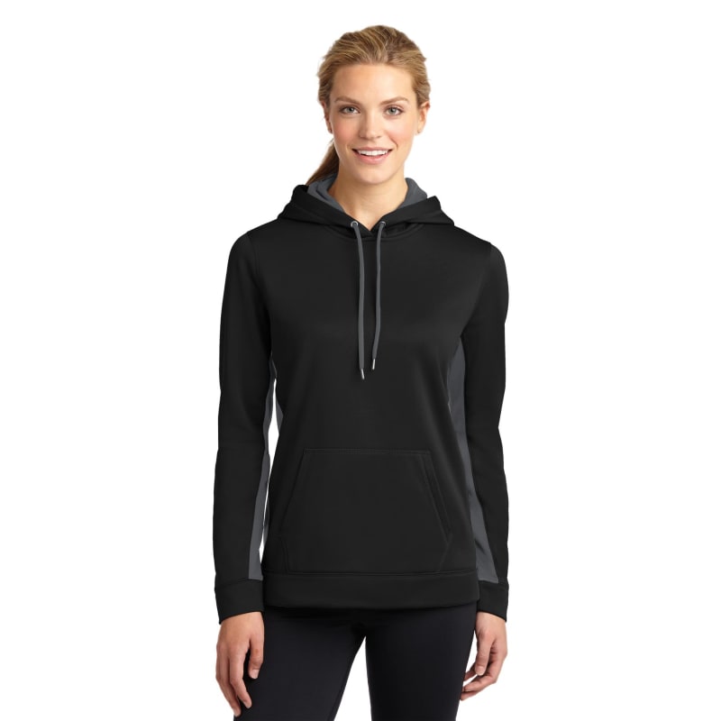 Sport-Tek Women's Sport-Wick Fleece Colorblock Hooded Pullover. 10
