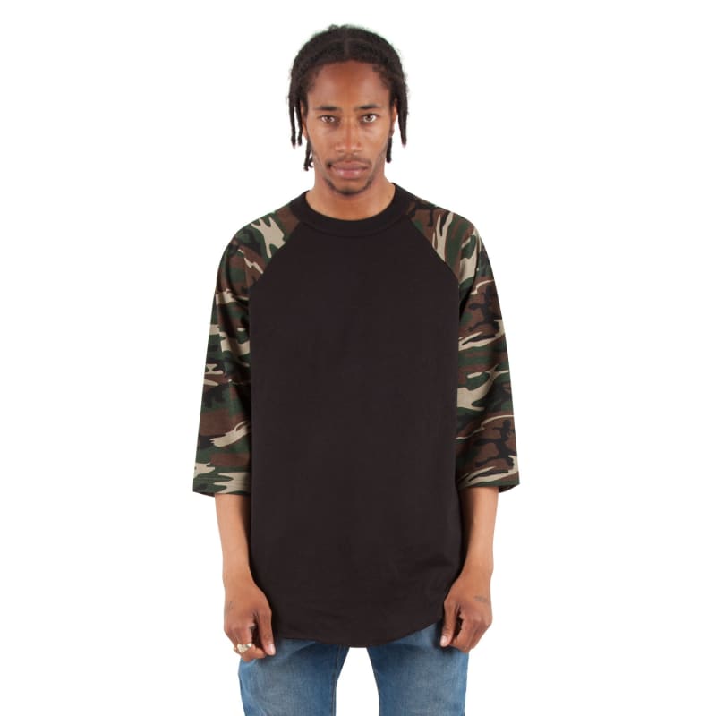 Shaka Wear Adult Three-Quarter Sleeve Camo Raglan T-Shirt 15