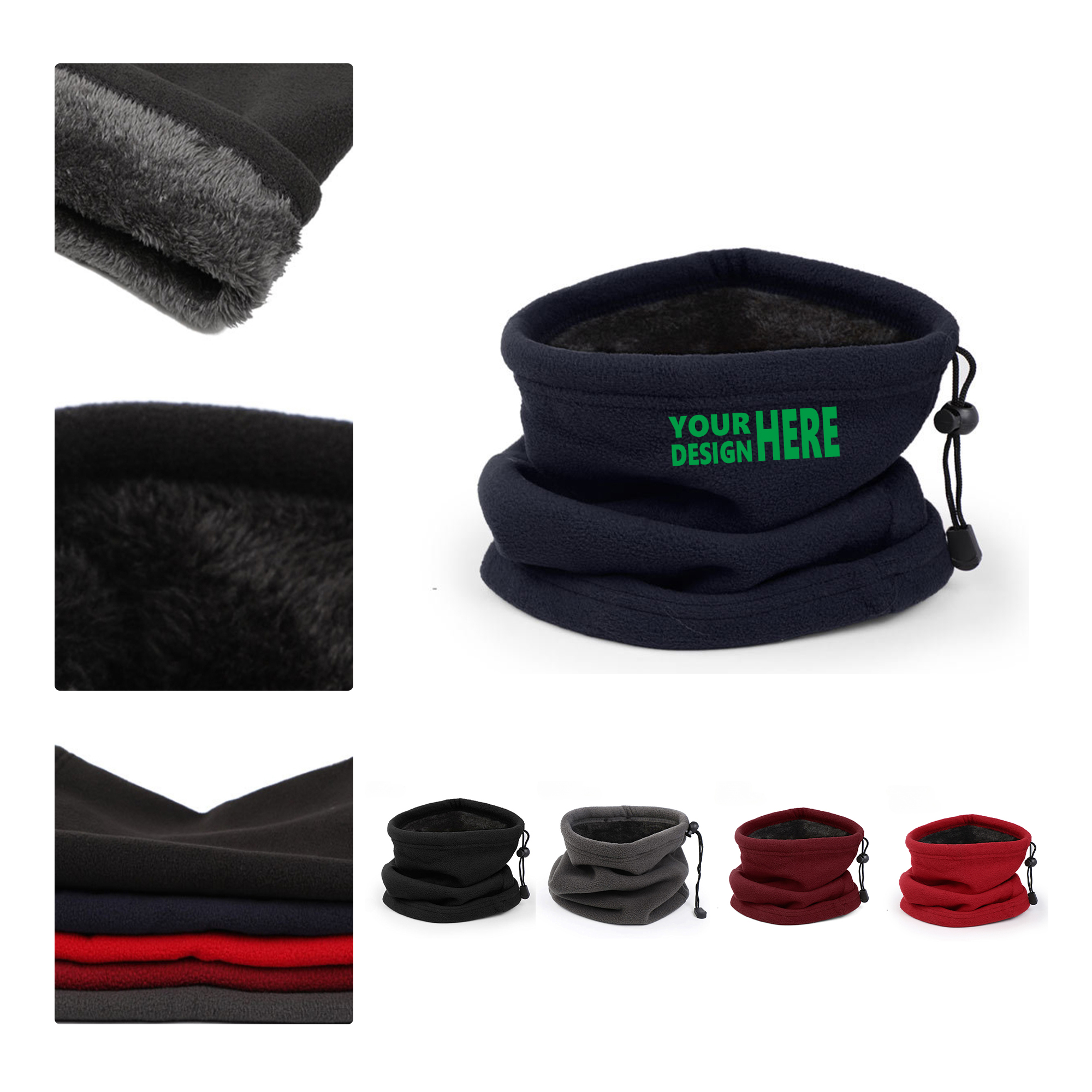 MOQ 50 Winter Fleece Neck Warmer Drawstring Design 2