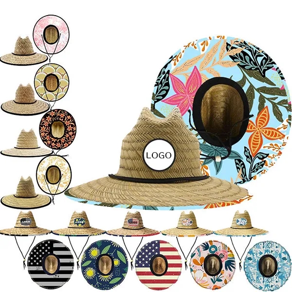 Beach Sun Lifeguard Straw Hat with Lanyard 9