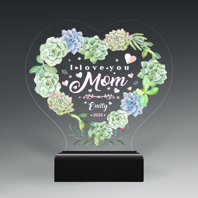 Custom Cut acrylic with color in wood base 3