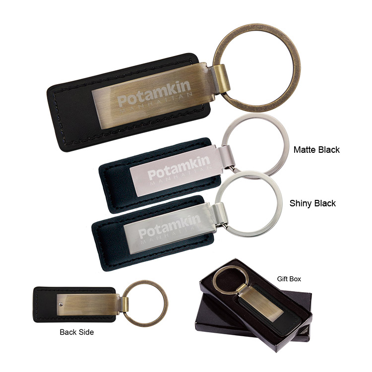 Leatherette with Rectangular Metal Black Matte Key Tag 2