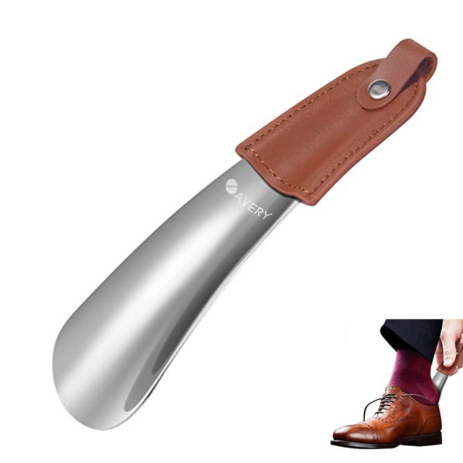 Stainless Steel Shoe Horn With Leather Cover 1