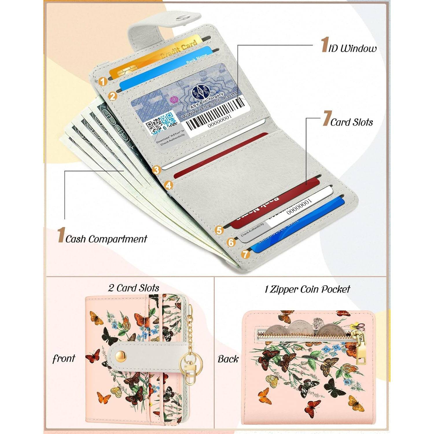 Women Portable Durable Thin Cute RFID Leather Wallet 3