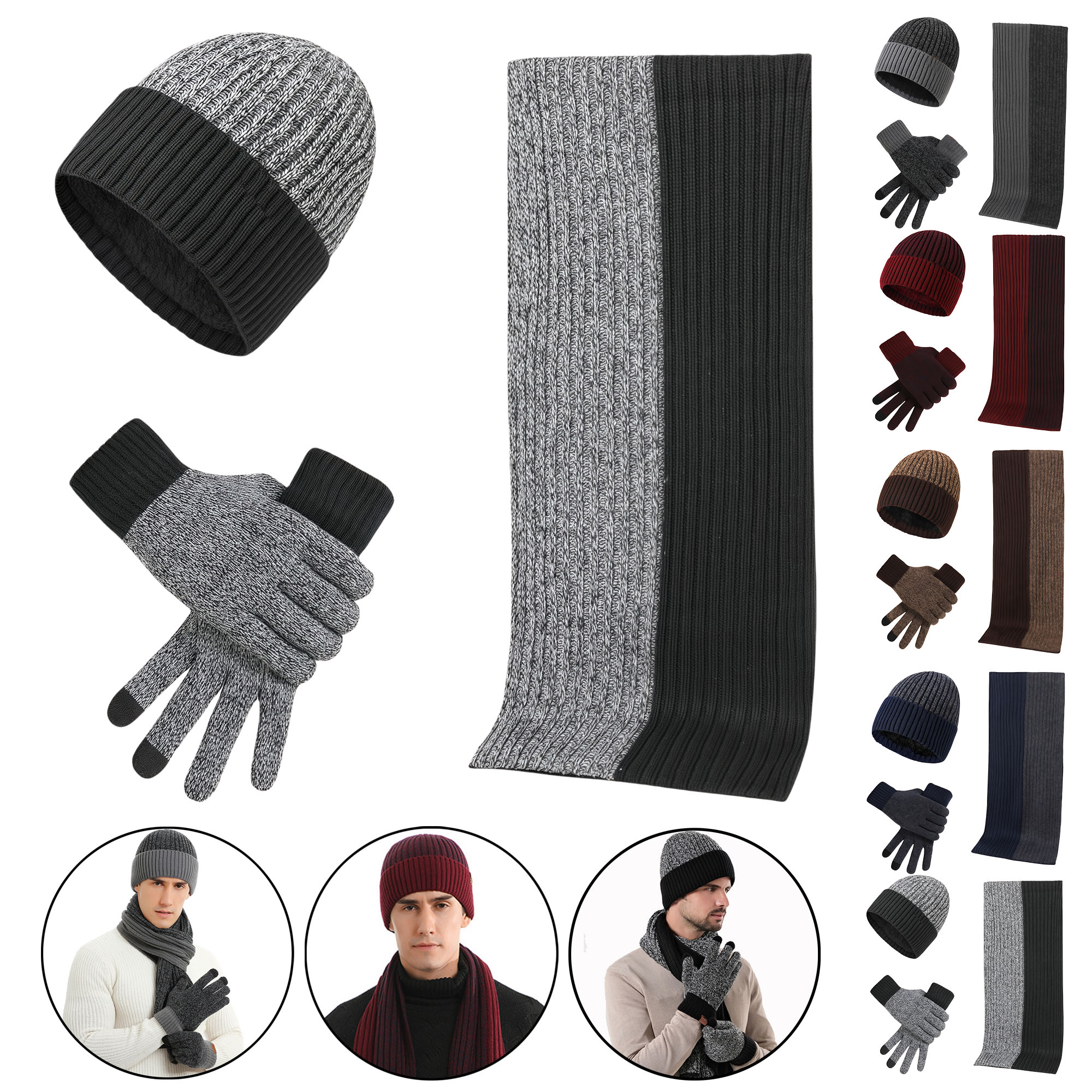 Winter Knit Hat Scarf Gloves Set - Striped 7