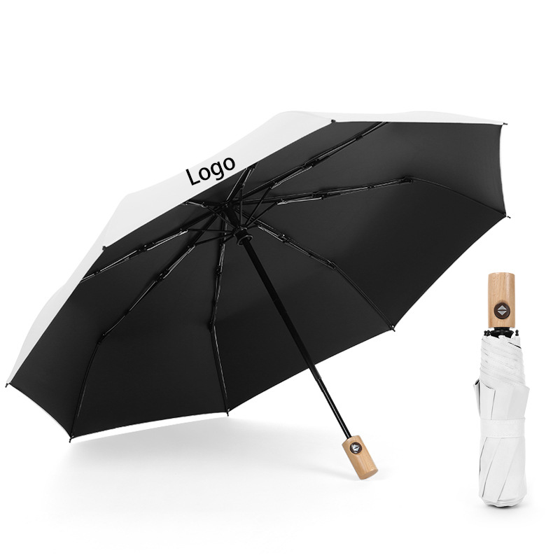 Folding Reverse Automatic Umbrella with Wooden Handle 2