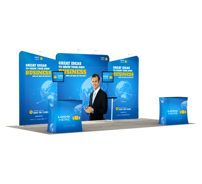 20ft Inline Trade Show Booth – Modular Backwall Display with Dual Counters & Storage 2