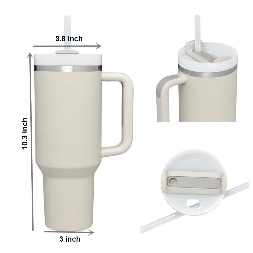 40 oz Insulated Tumbler with Handle and Straw 3