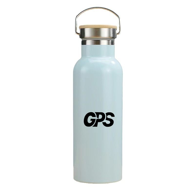 750ml matte paint double wall sport water bottle with bamboo handle lid and wid mouth, custom water bottle with logo imprint 2