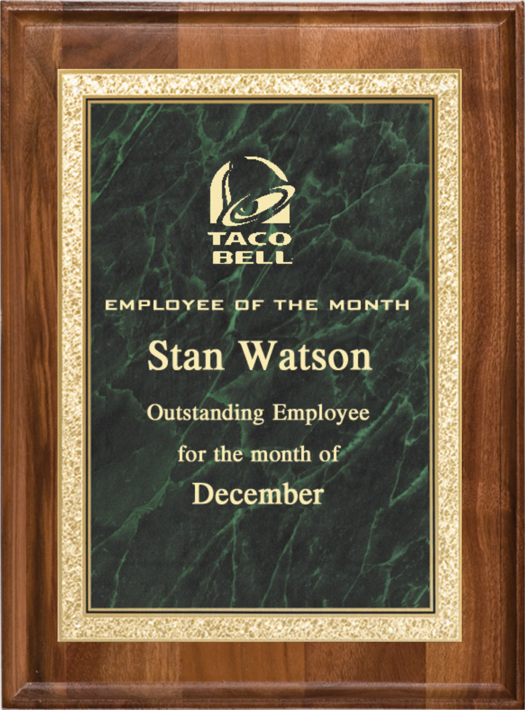 Walnut Rectangle Plaque w/Green Brass Engraving Plate (7" x 9") 3