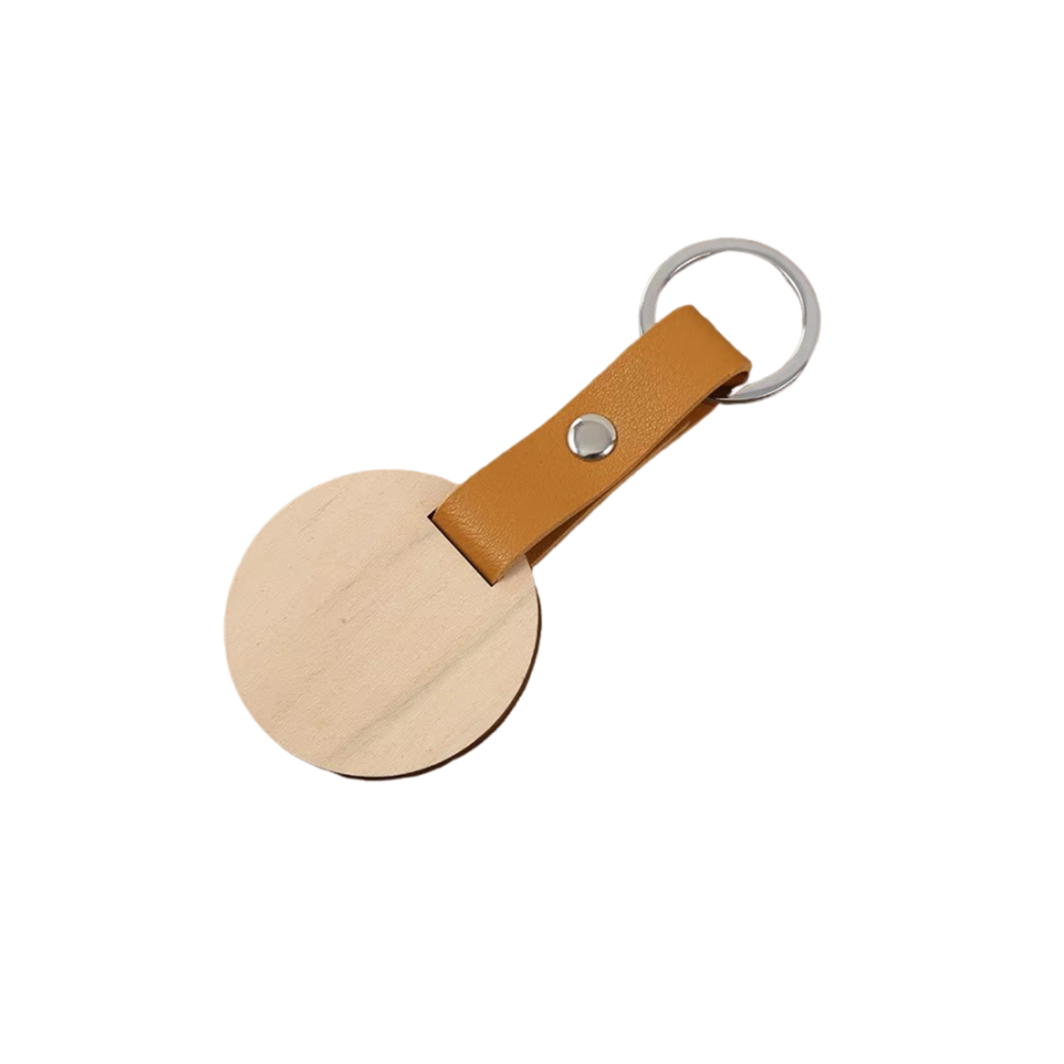 Round Shape Wooden PU Leather Keychain 8