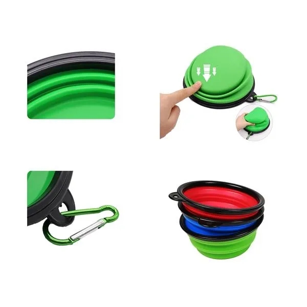 Foldable Silicone Dog Bowl with carabiner clips 2