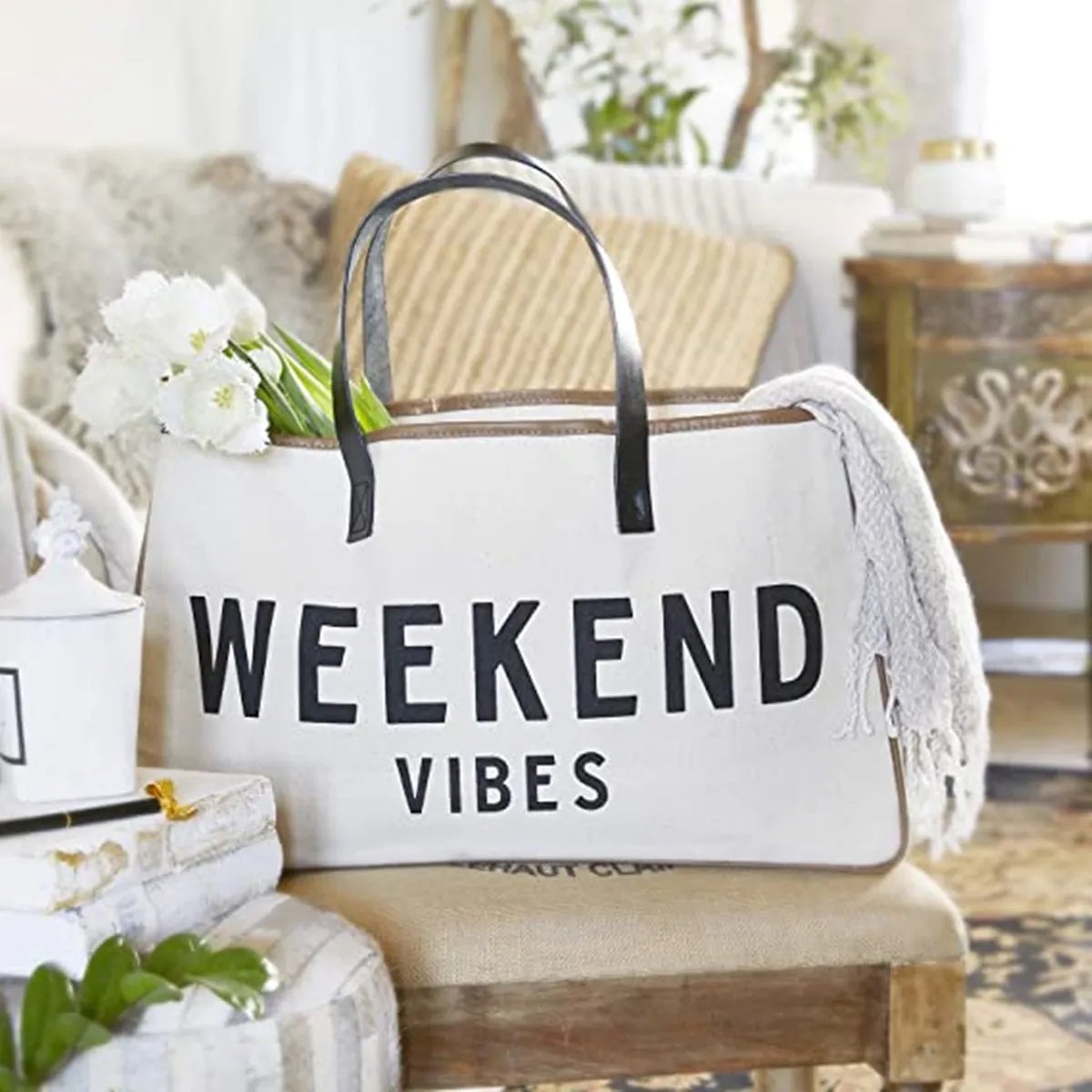 Canvas Tote Bag with Leather Handle, custom tote bag with logo imprint 3