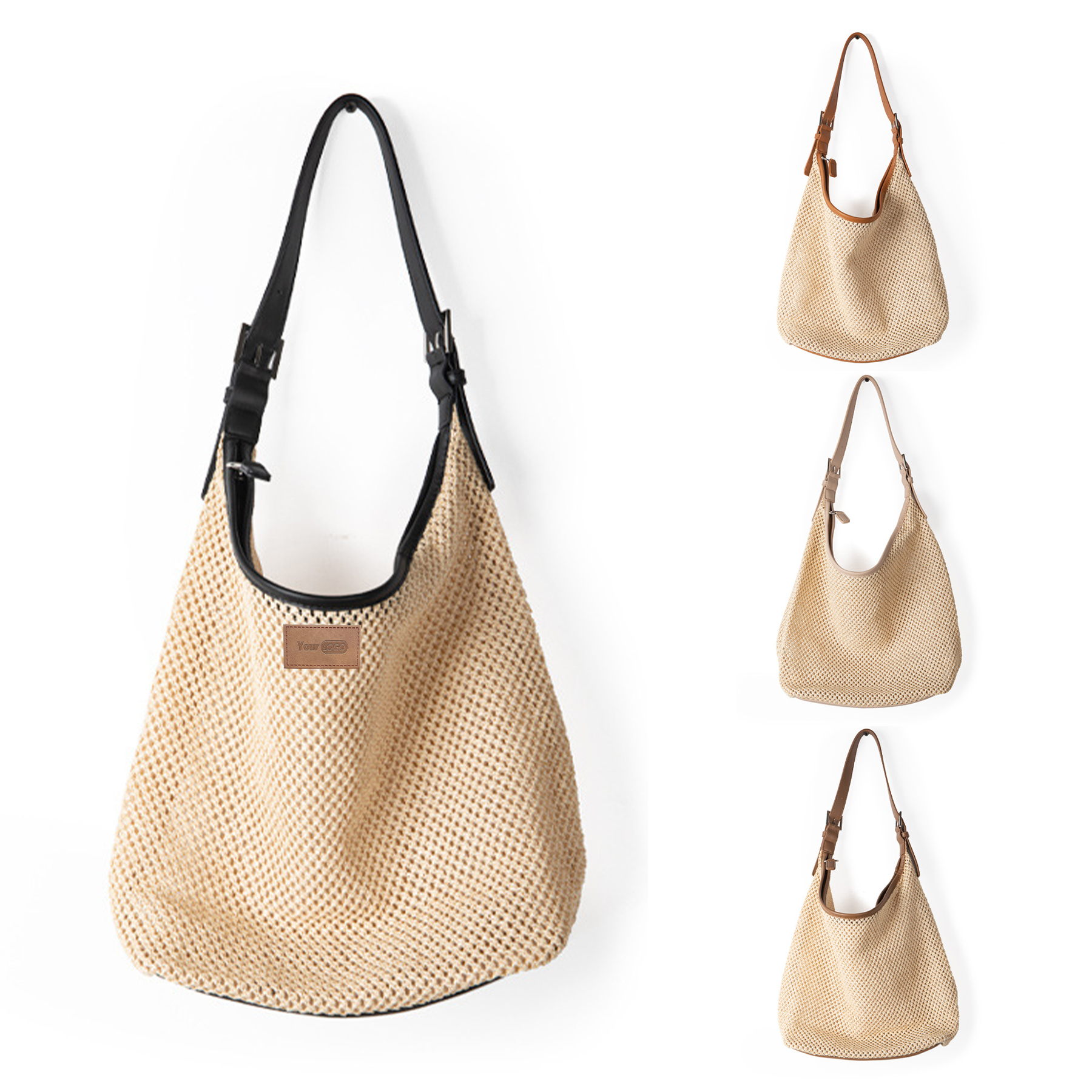 Straw summer large capacity shoulder tote bag, custom tote bag with logo imprint 2