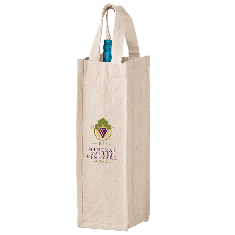 Heavyweight Cotton Canvas 1 Bottle Wine Bag, custom tote bag with logo imprint 1