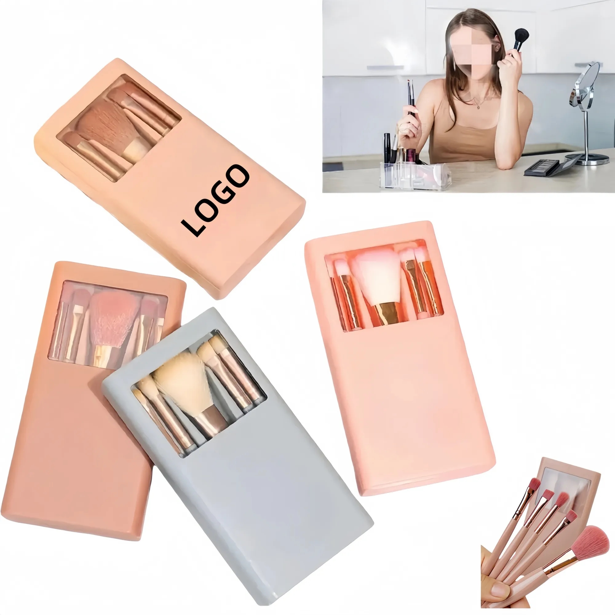 Five Makeup Brush Holder Box With Mirror 3