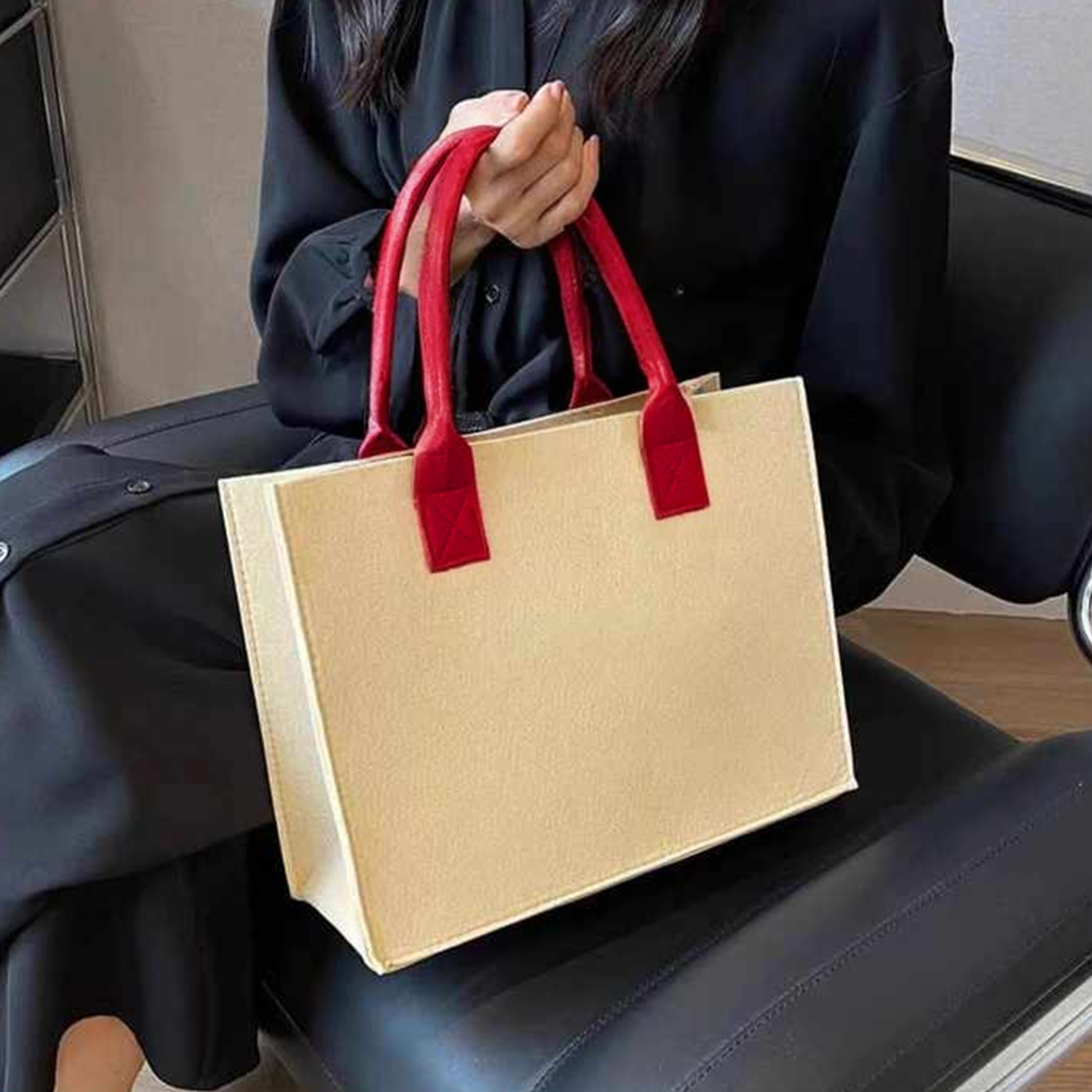 Reusable Felt Tote Bag w/ Transparent Window for Shopping 5