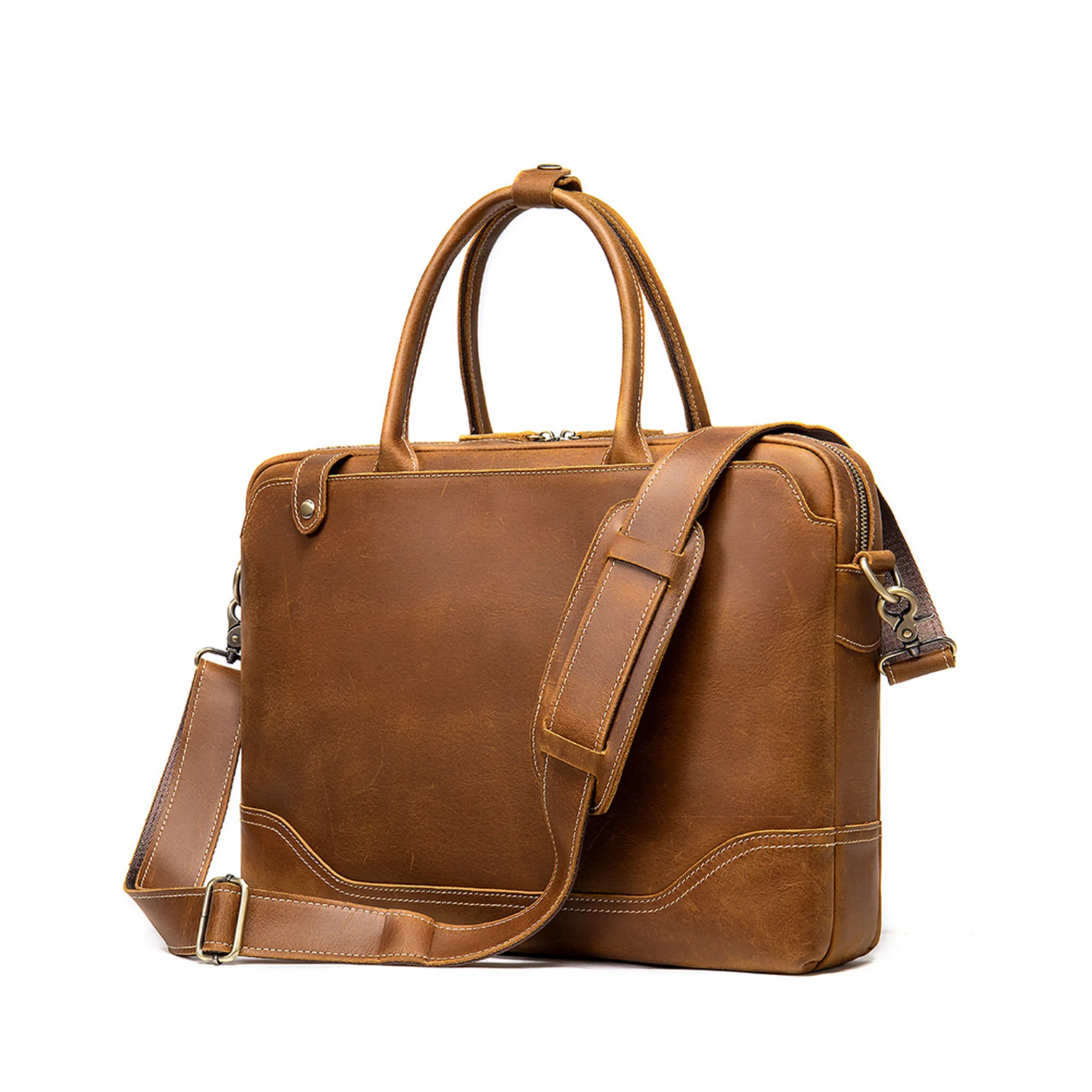 Genuine Leather Crazy Horse Retro Business Handbag 4