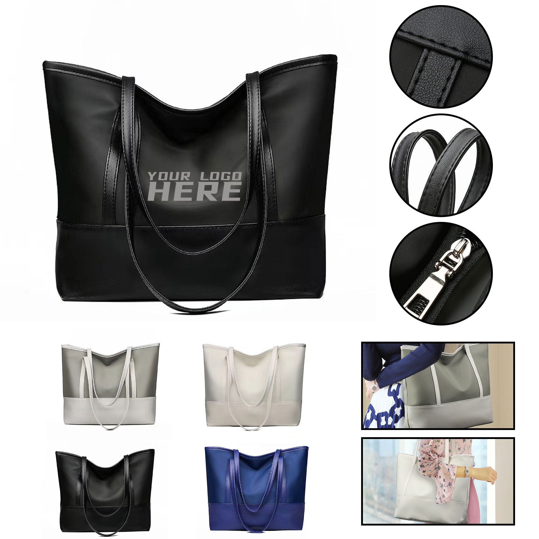 Women Leather Nylon Tote Should Bag 2