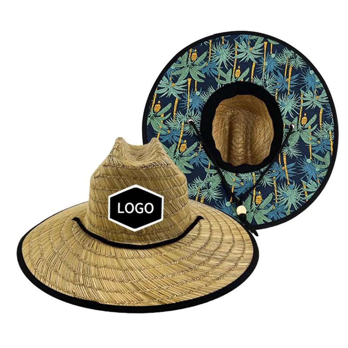 Summer Wide Brim Straw Woven Fisherman Hat With Woven Patch 3