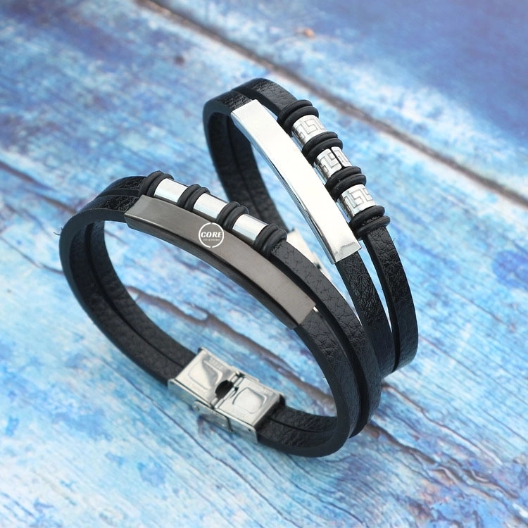 Custom Stainless Steel Leather Bracelet 1