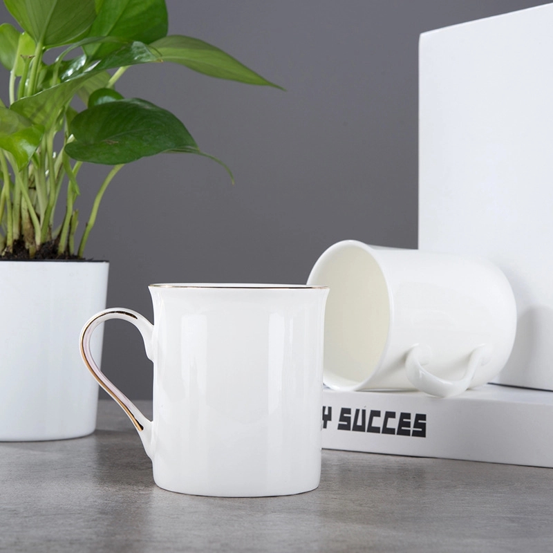 Reverse Drawing Gold Line Ceramic Bone China Couple Mug 2