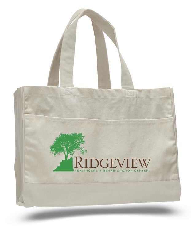 Natural Canvas Tote Bag w/ Contrast Handles & Trim - 22"x13"x5"