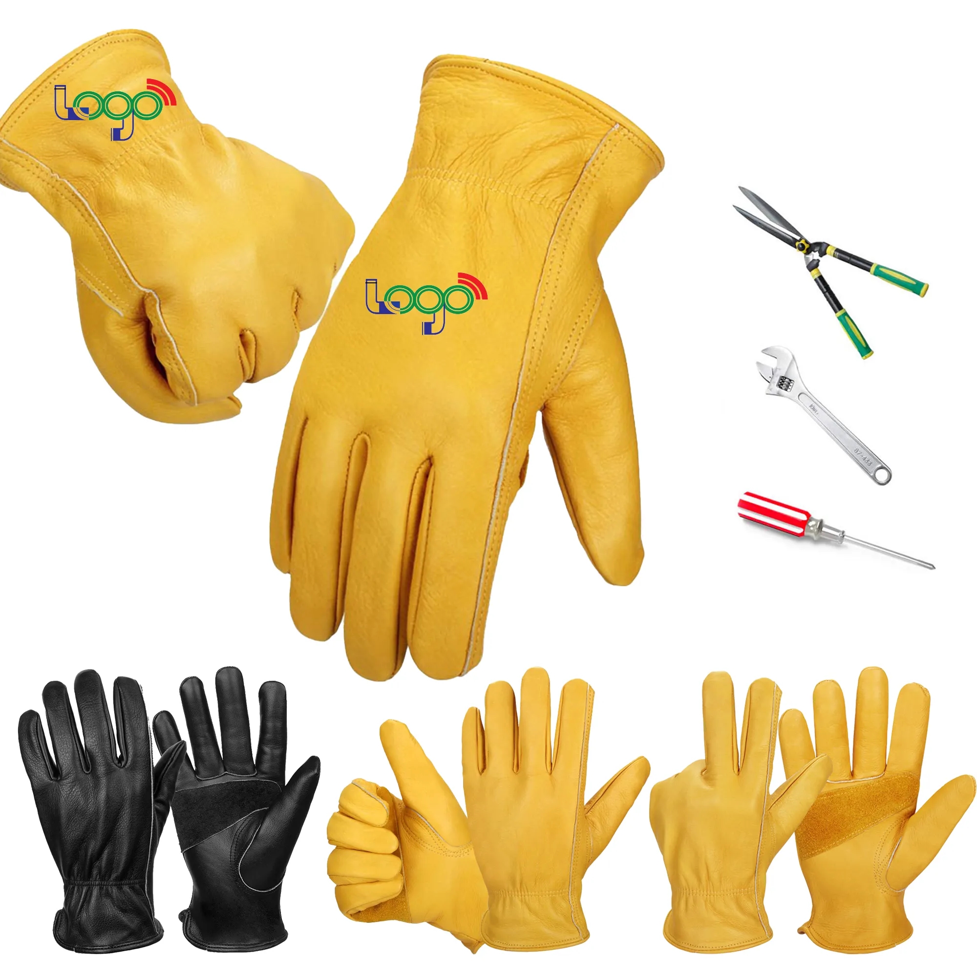 MOQ 20 Premium Leather Work Gloves DIY Yardwork Motorcycle 5
