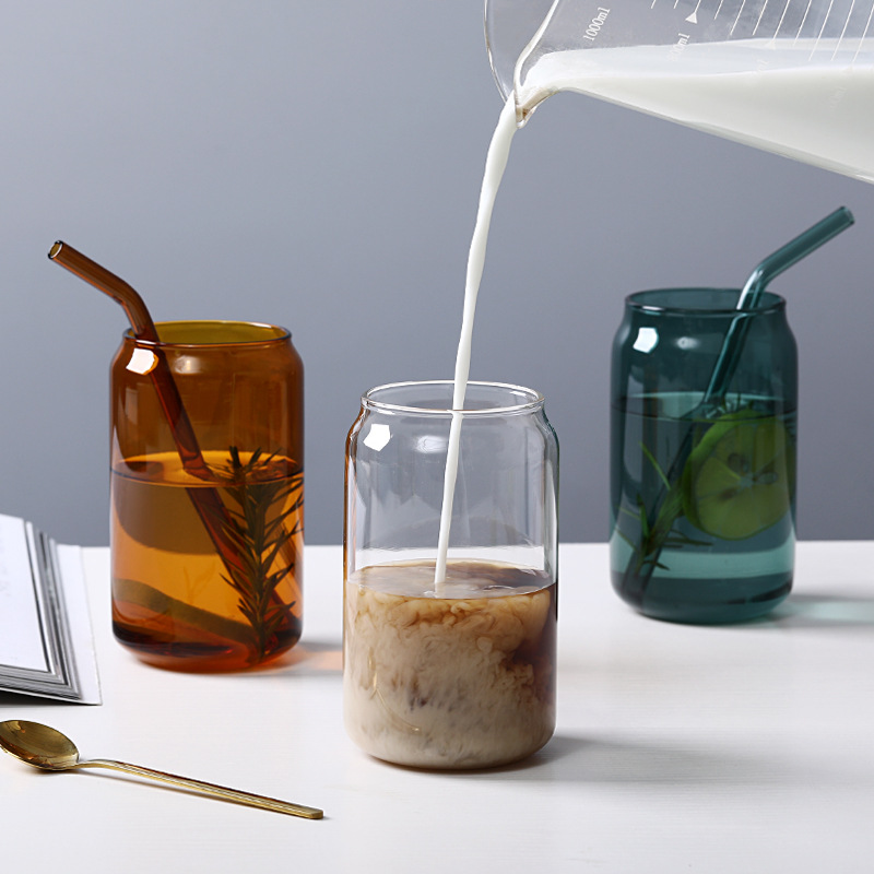 Colored Glass Can with Glass Straw 1