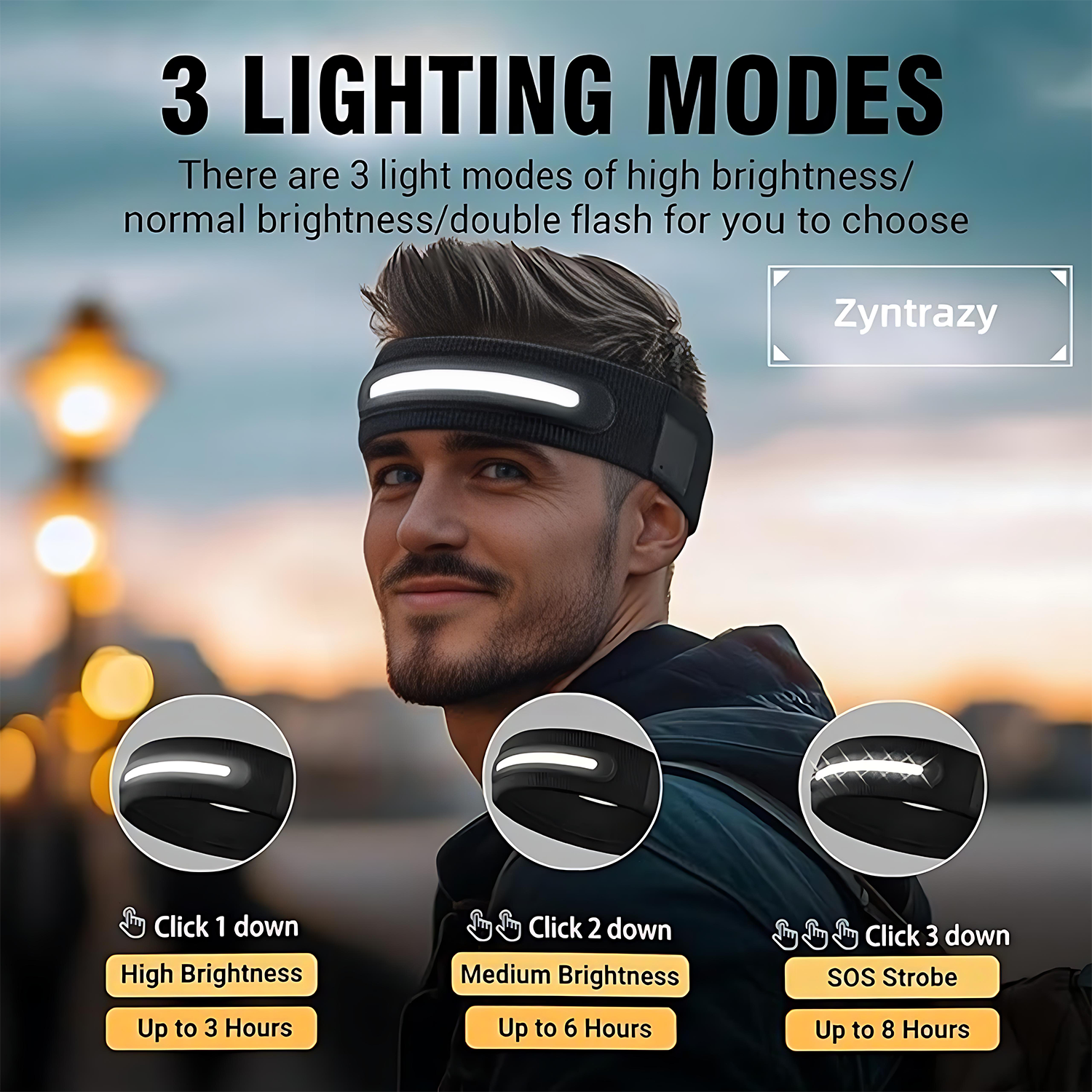 USB Rechargeable LED Knitted Headlamp Headband w/ 3 Modes 5
