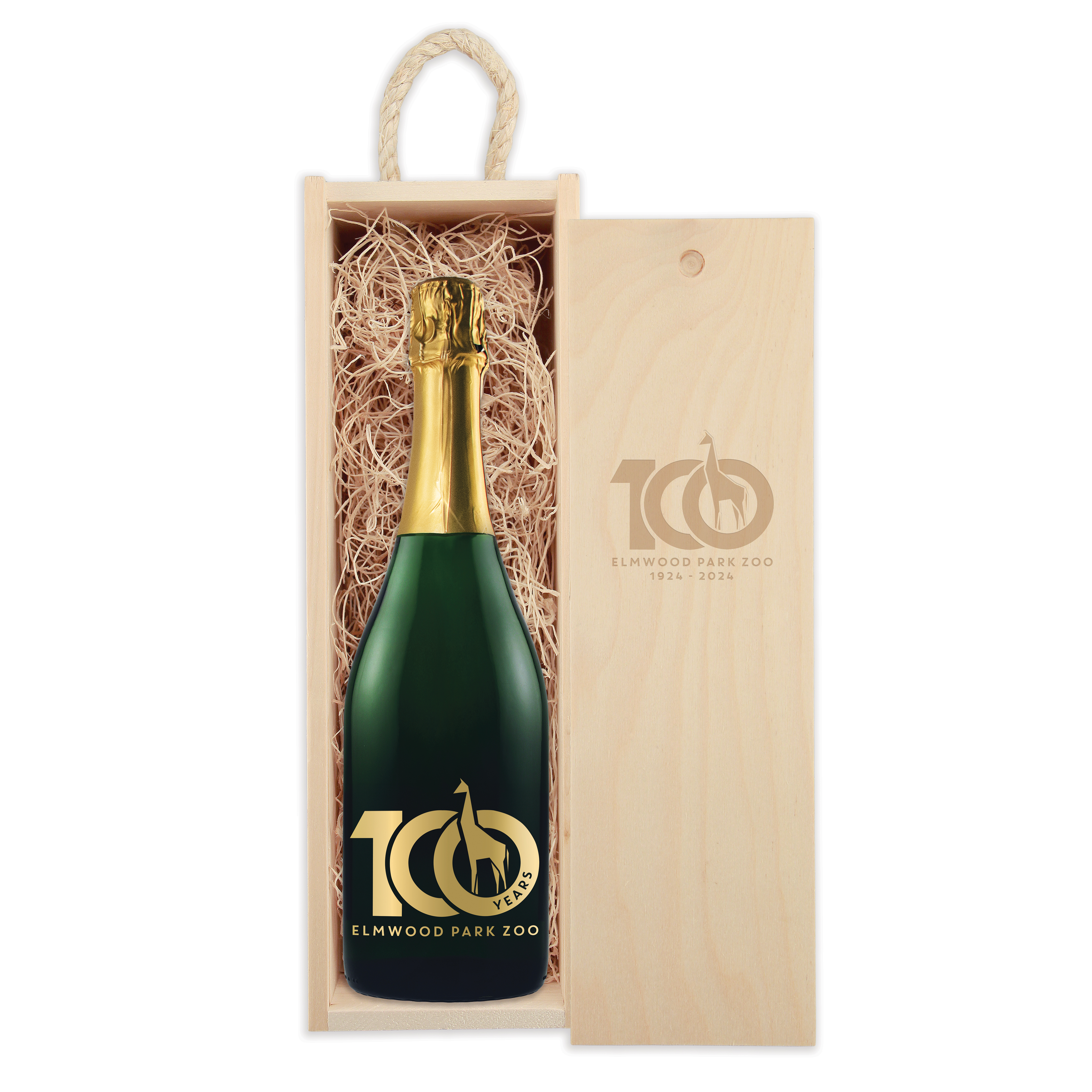 Laser-Engraved Wood Box w/Custom Etched Sparkling Wine Bottle 4
