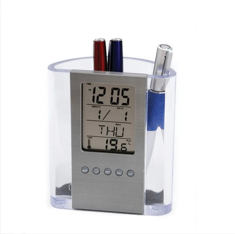 Desktop Calendar Alarm Clock Pen Holder 4