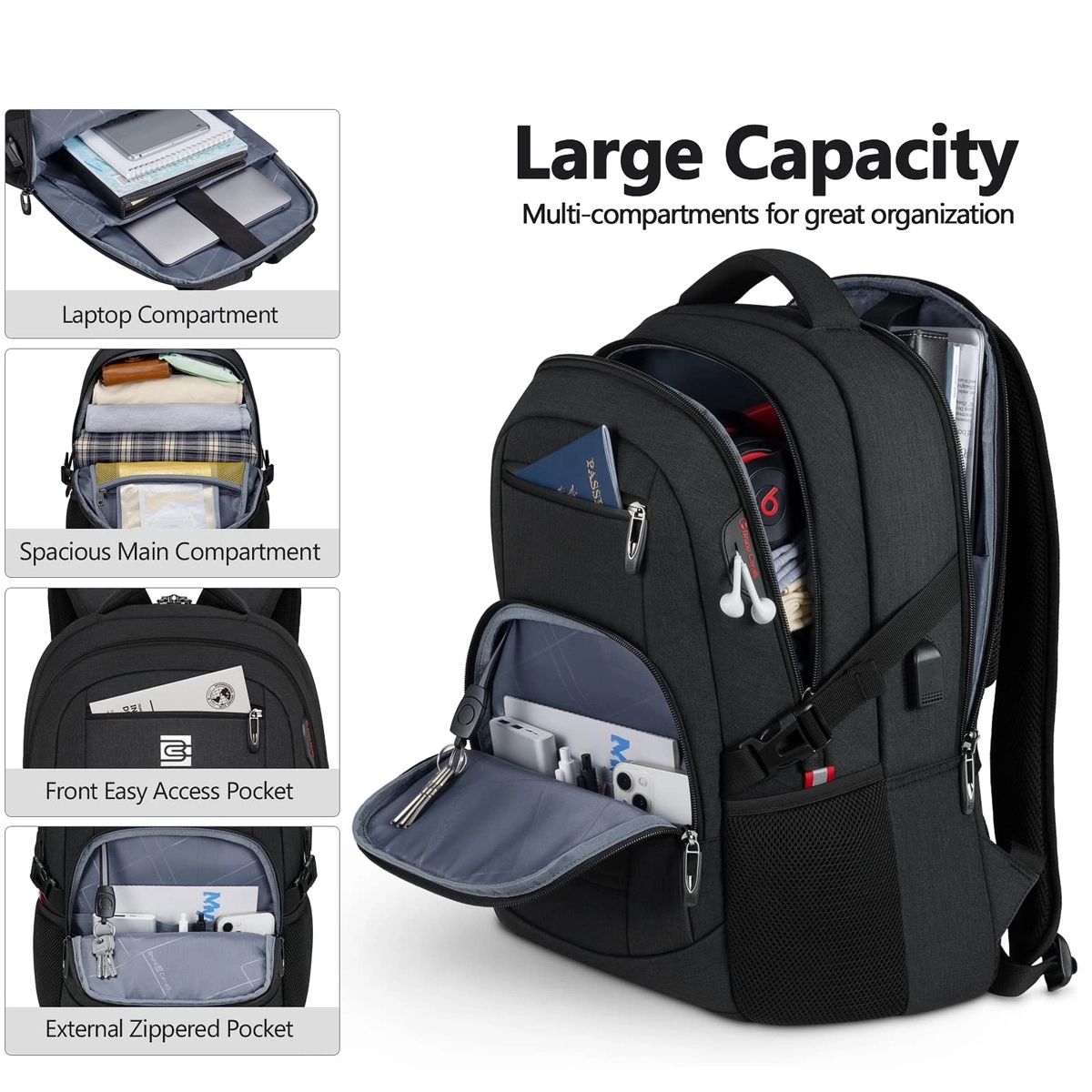 Travel Waterproof Laptop Backpack with USB Charging Port 10