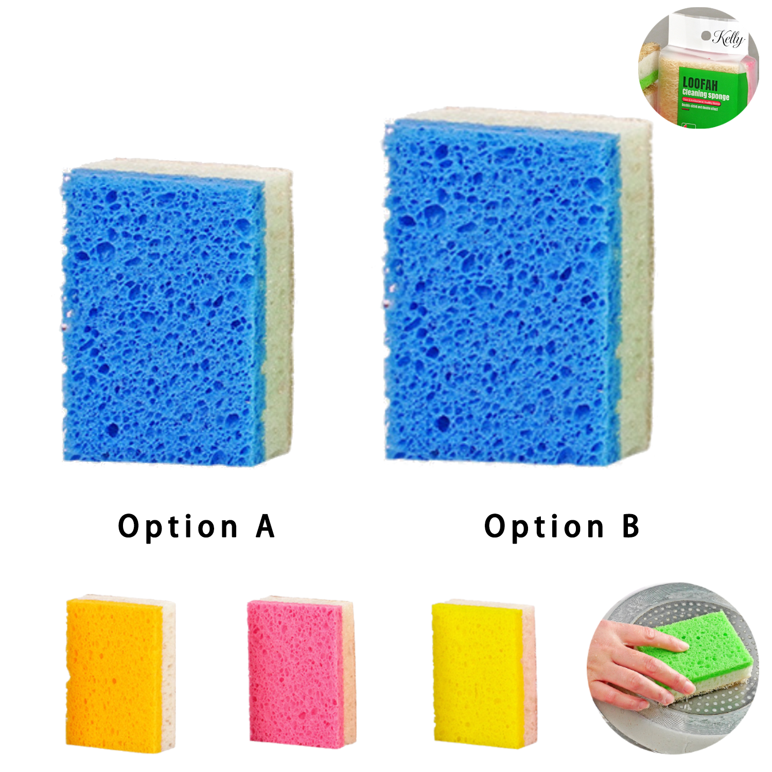 Kitchen Double Sided Loofah Wood Pulp Cotton Cleaning Sponge 1