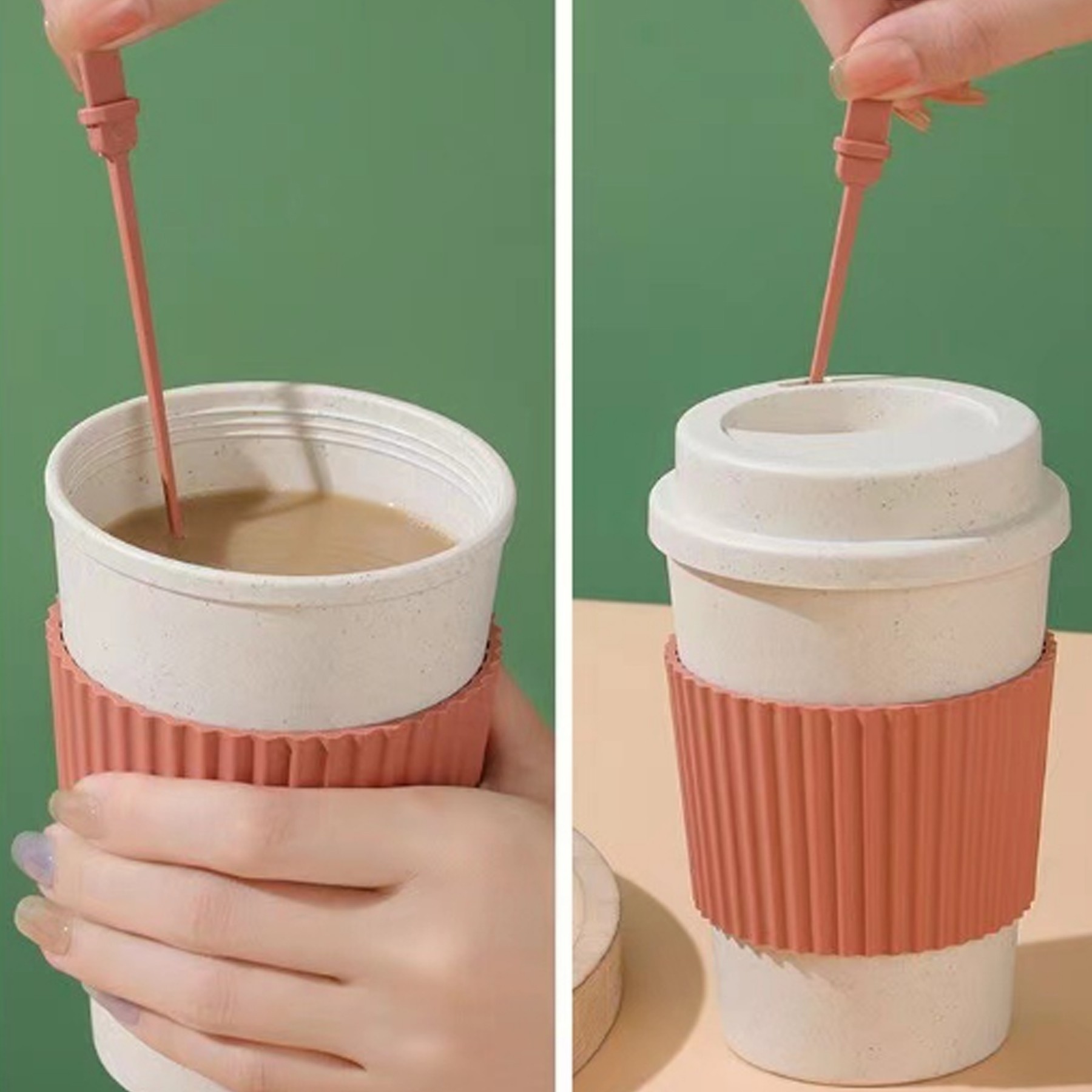 350Ml/12 Oz. Bamboo Fiber Reusable Coffee Cup 5