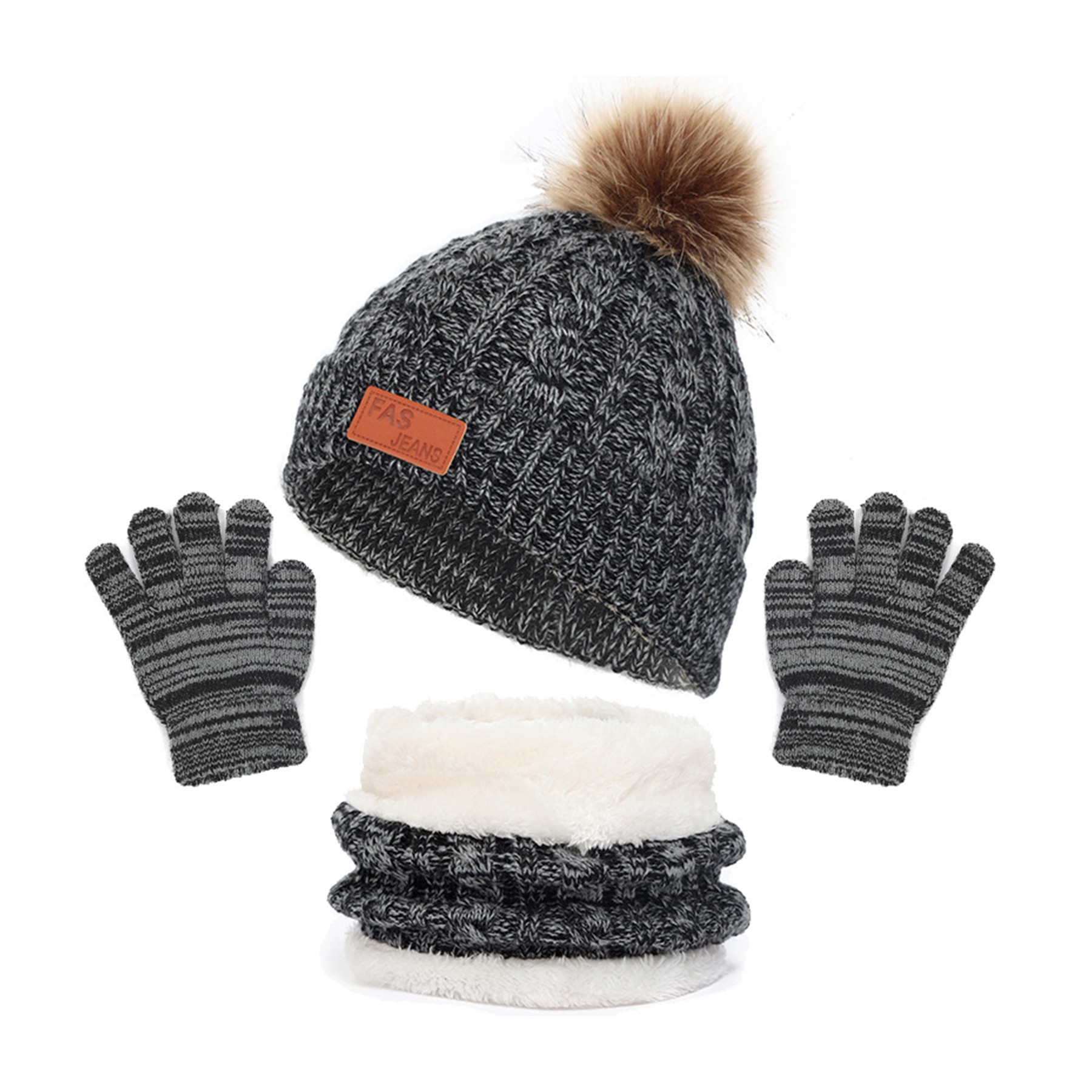 Winter Beanie Hat Scarf Gloves Set 2
