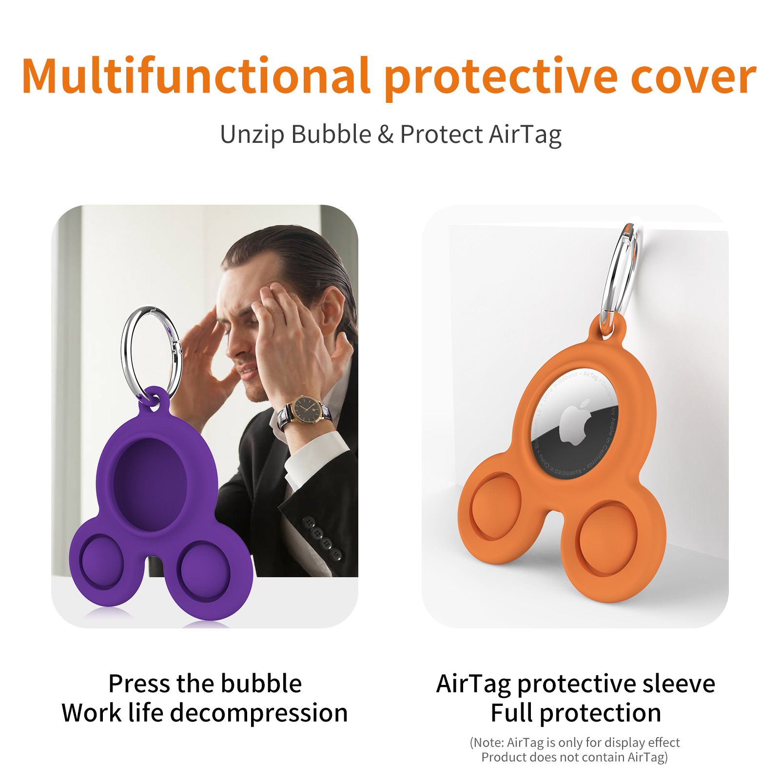 Push Bubble Fidget Toy for Airtag w/ keychian 6