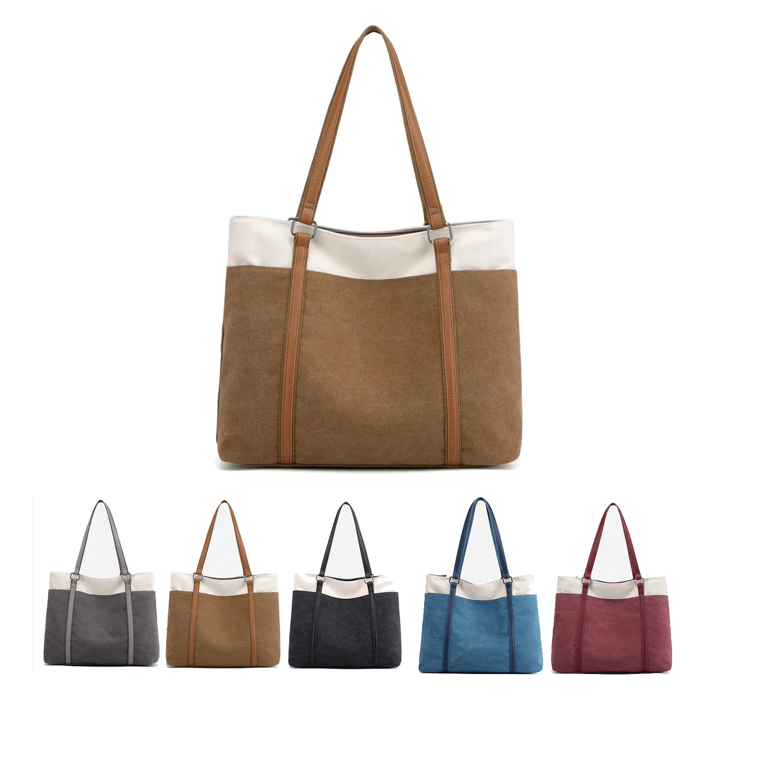 Women Splice Canvas Tote Bag 2