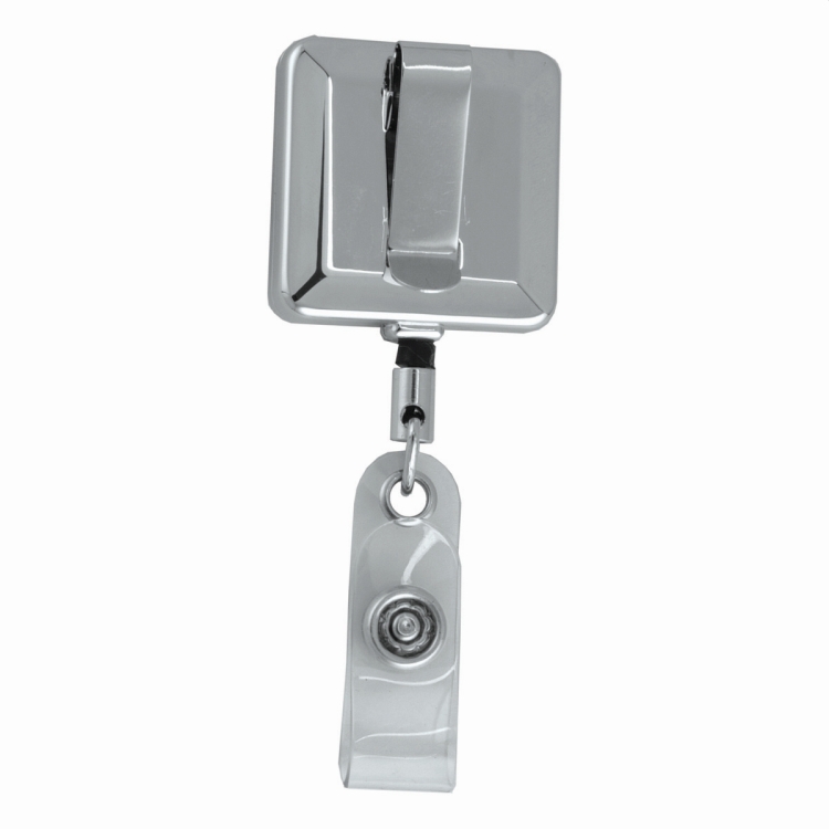 32" Cord Square Chrome Solid Metal Retractable Badge Reel and Badge Holder with Laser Imprint 1