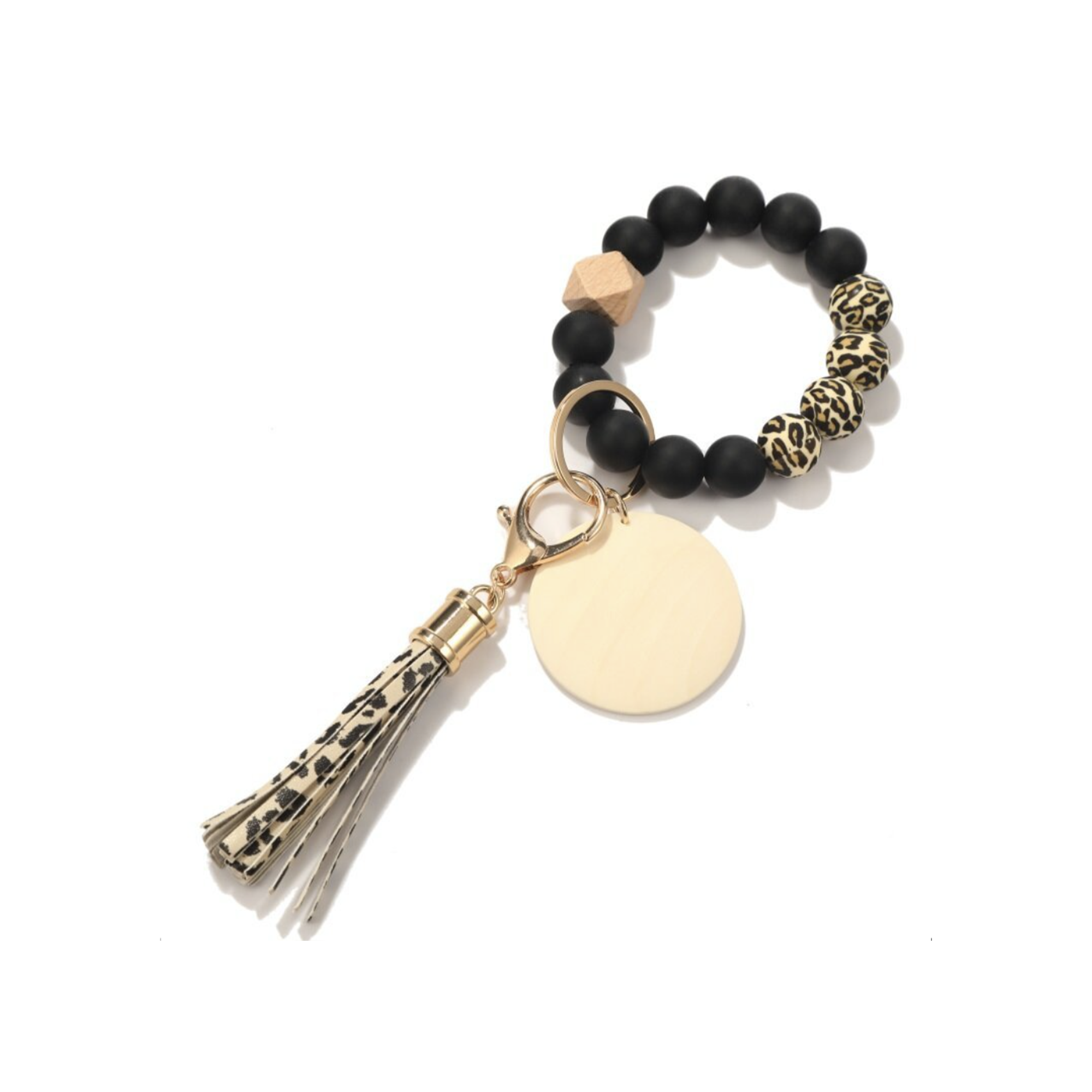 MOQ 10 PCS Customizable Silicone Key Bead Wood Bracelet Keychain 6