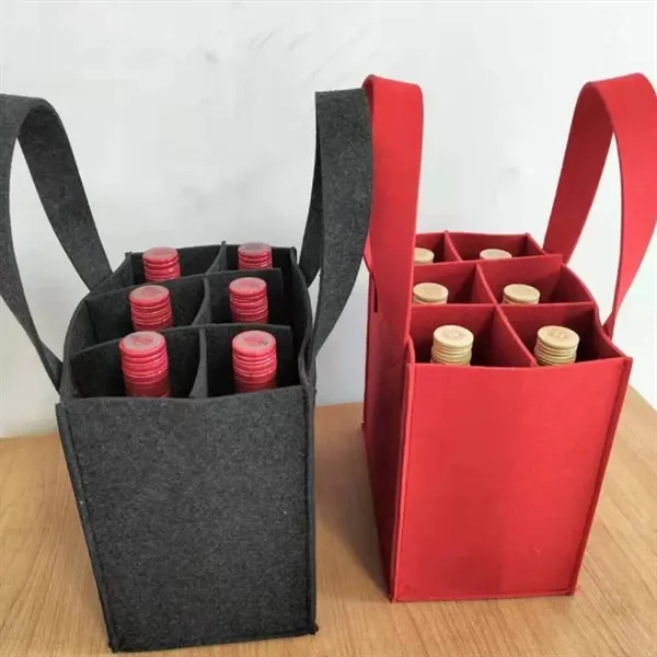 6-Pack Portable Felt Wine Bottle Tote