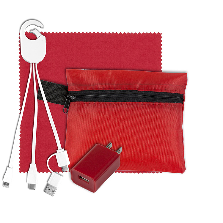"TECHPACK PLUS" Tech Home and Travel Kit with Microfiber Cleaning Cloth, USB Wall Charger 10