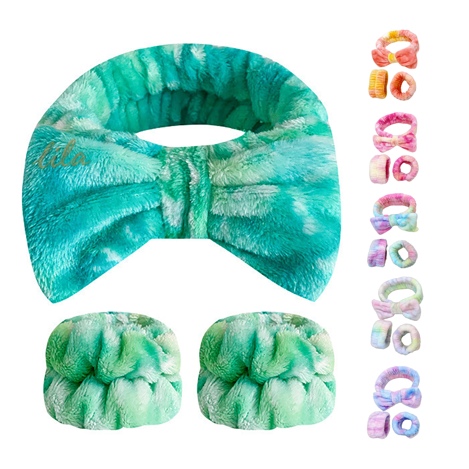 3 Pack Gradient Tie Dye Bow Headband Wristband Set 1