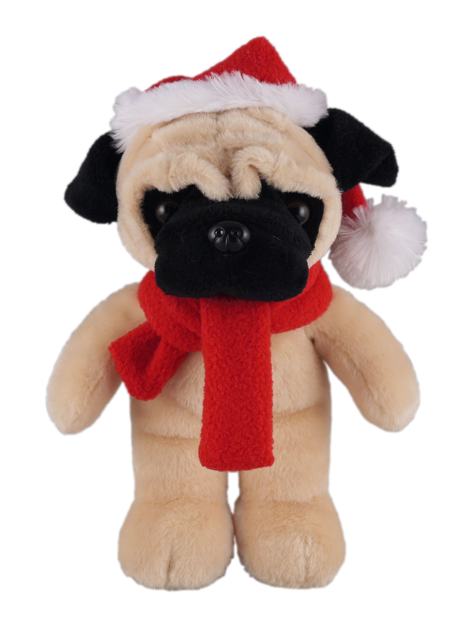 Soft Plush Stuffed Pug with Christmas Hat and Scarf 2